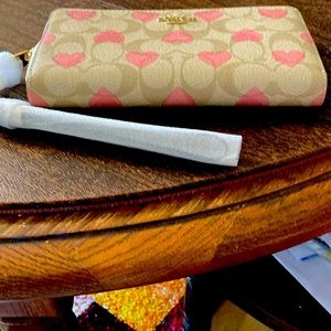 Coach wallet n signature canvas with heart print